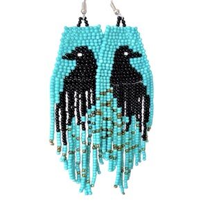 NWT Raven Seed Bead Dangle Earrings – Boho Handmade Statement‎ Jewelry